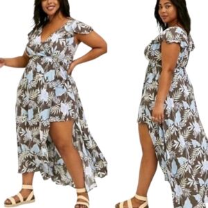 Floral V-Neck Maxi Dress - Brown and Blue